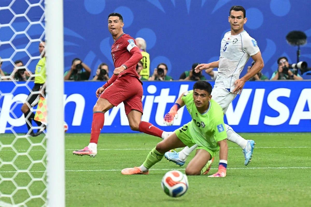 Portugal's captain, Cristiano Ronaldo, in action during a World Cup game.