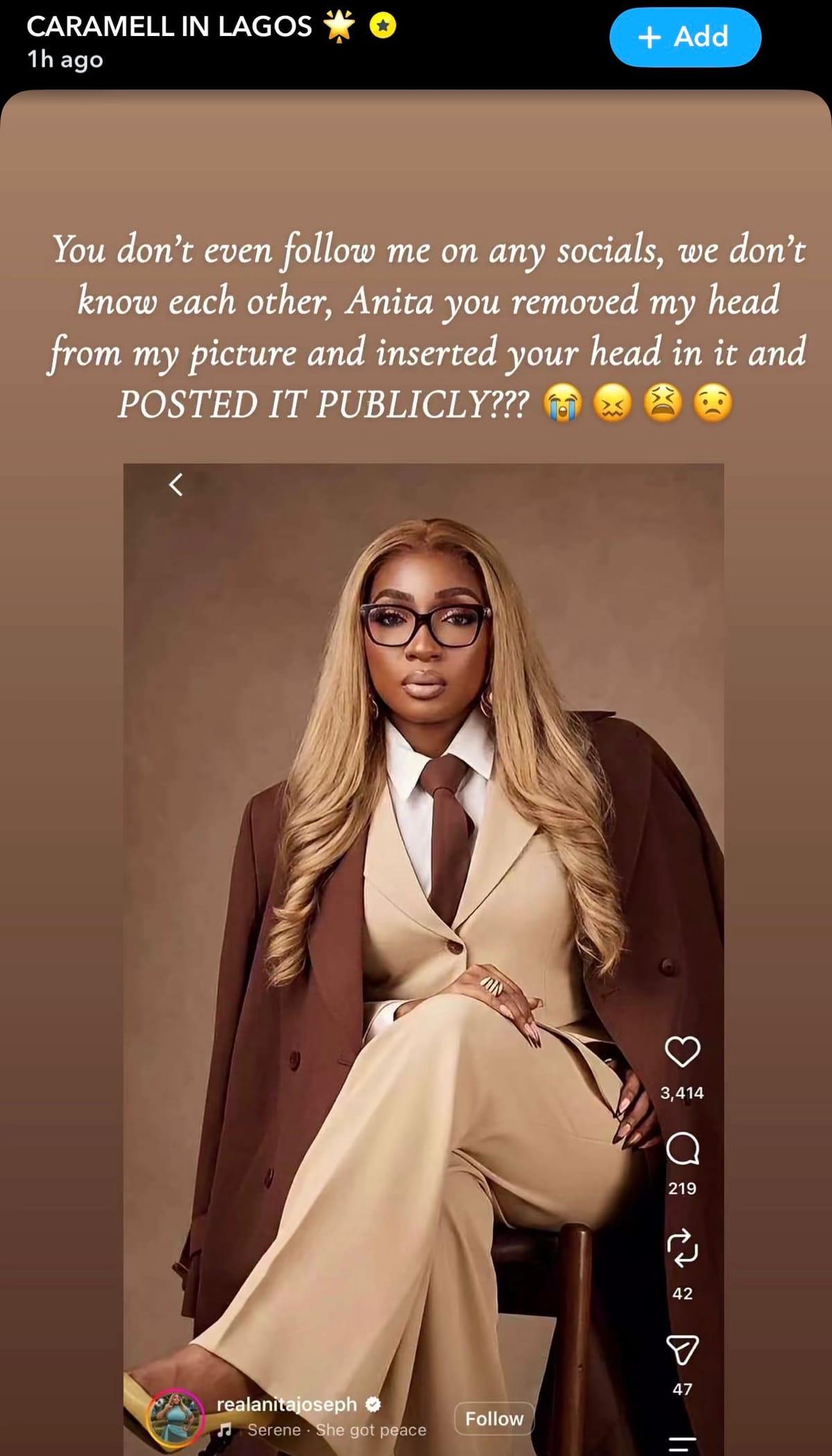 Nollywood actress Anita Joseph, who apologized for the controversial photo.