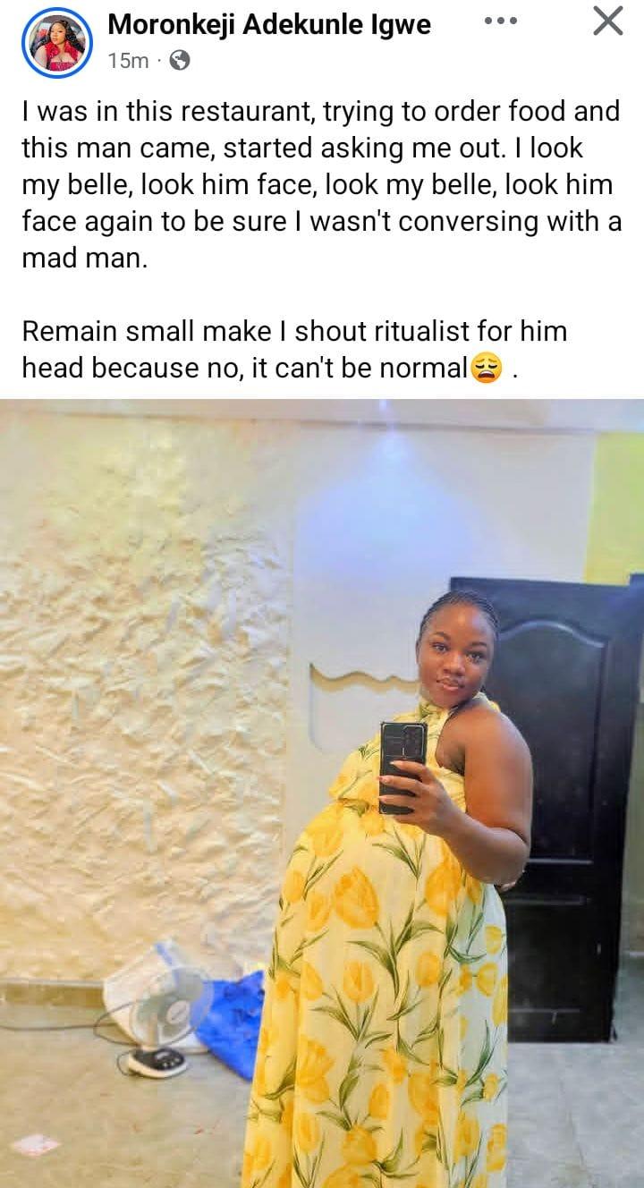 Moronkeji Adekunle Igwe, the heavily pregnant woman stunned by a man's advances in a restaurant.