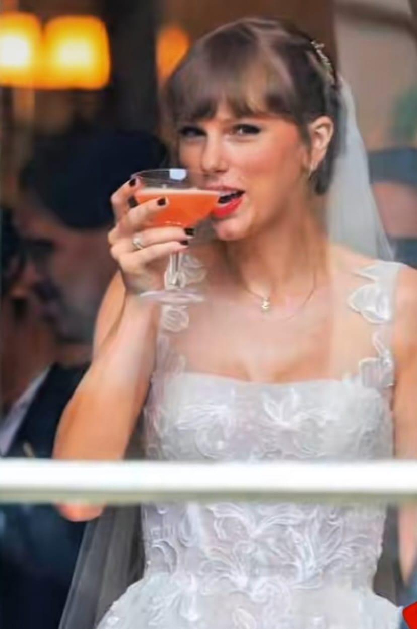 Guests arrive at the wedding venue, greeted by an electronic billboard