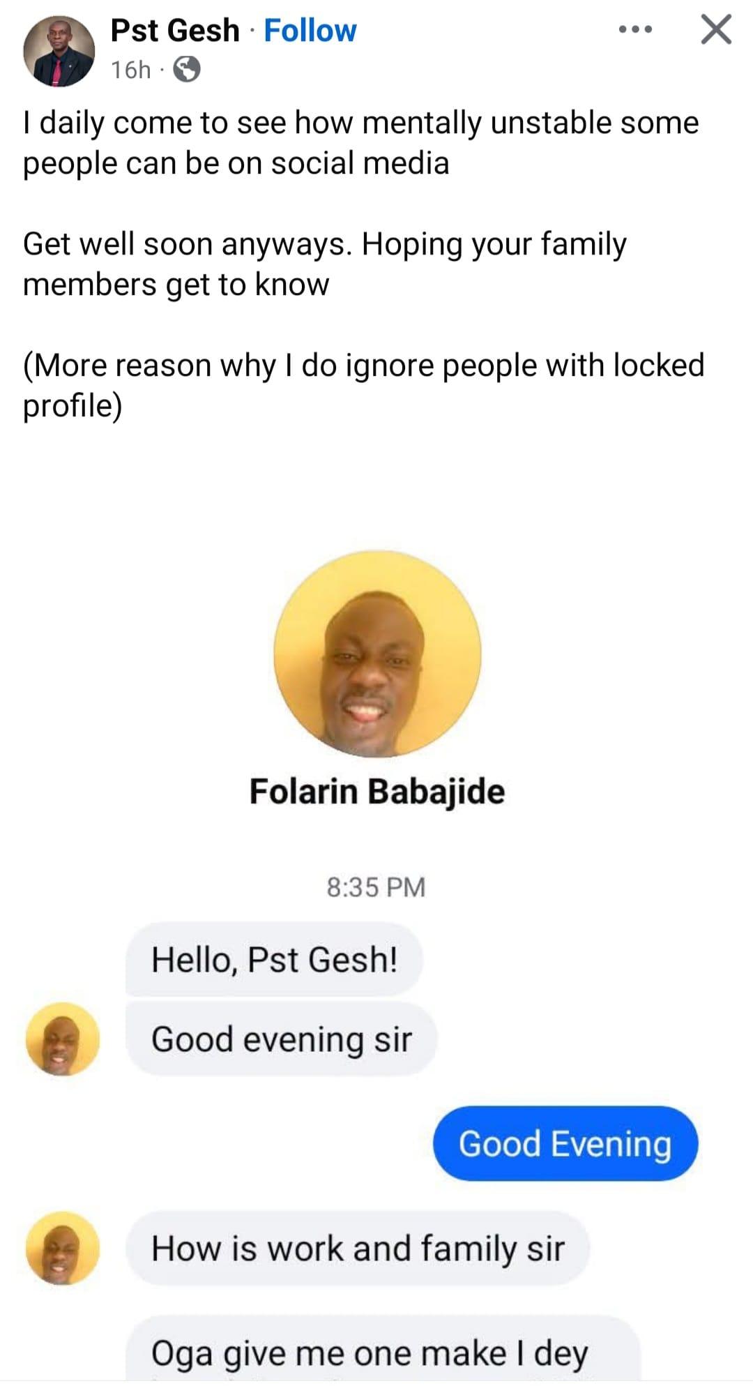 Pastor Gesh Exposes Facebook User Over Immoral Request