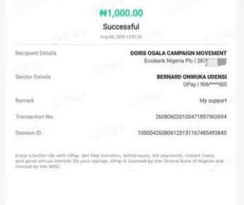 Actress Doris Ogala reacts after man who donated to her campaign asked for refund