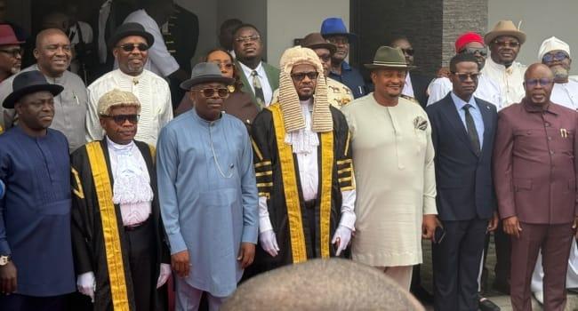 Governor Fubara with Speaker Amaewhule and members of the Rivers State House of Assembly after the budget presentation.