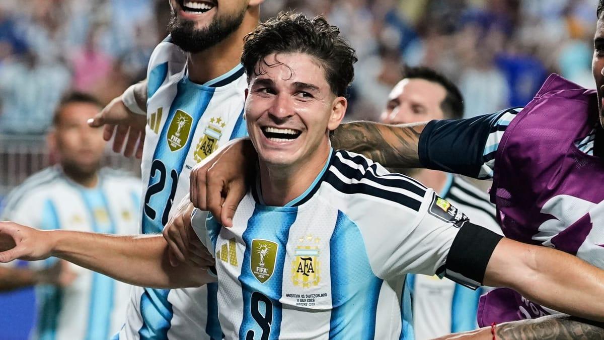 Julian Alvarez celebrates his stunning extra-time goal that secured Argentina's victory.