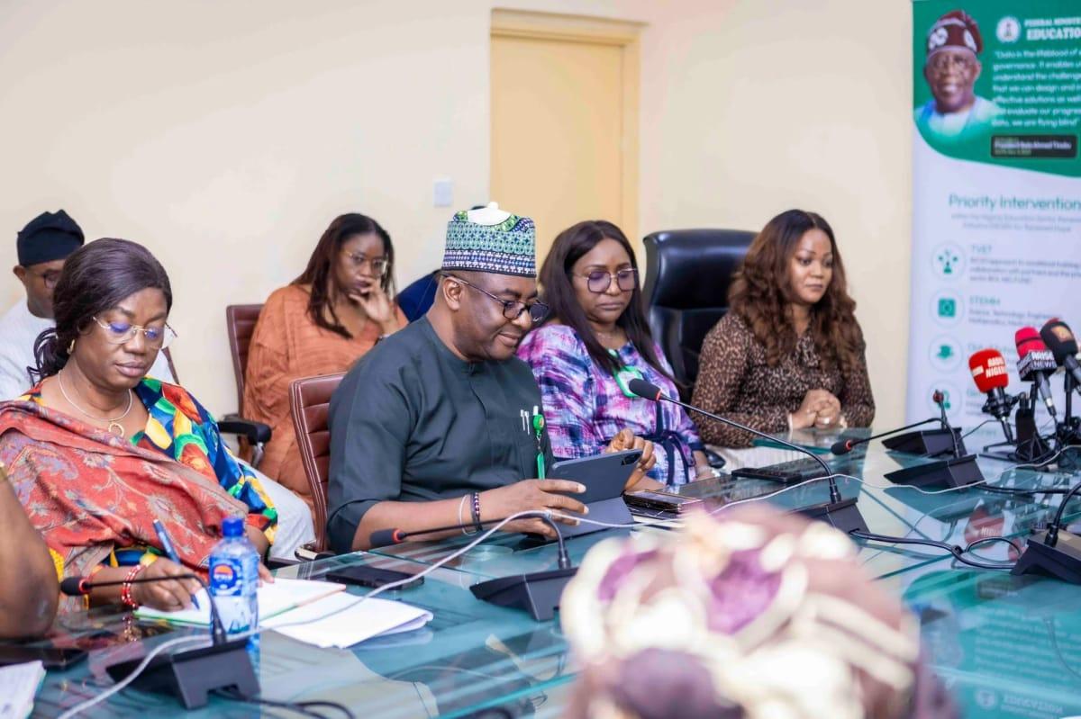 Key officials from the Universal Basic Education Commission, the Ministry of Education, and NIMC at a meeting to discuss strengthening learner identification and digital transformation.
