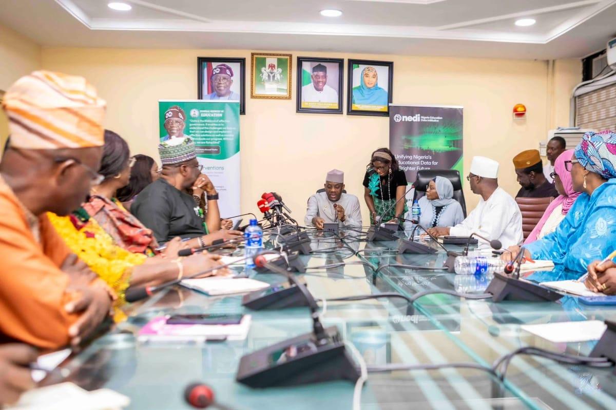 A group photo from the strategic meeting on advancing digital transformation in Nigeria’s education sector, featuring Aisha Garba, Dr. Maruf Tunji Alausa, and Engr. Abisoye Coker-Odusote.