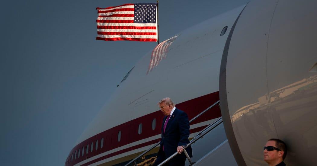 President Trump exiting the Qatari-donated jet in South Dakota