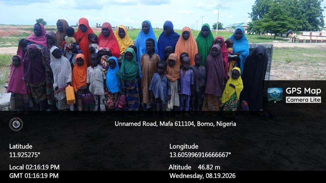 A view of the women and children who surrendered to troops in Mafa Local Government Area, Borno State, amidst ongoing security operations.