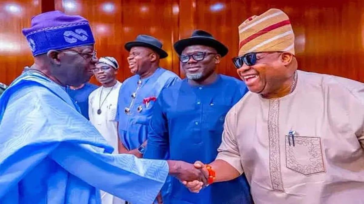 President Bola Tinubu (left) with Osun State Governor Ademola Adeleke (right) during a past meeting.