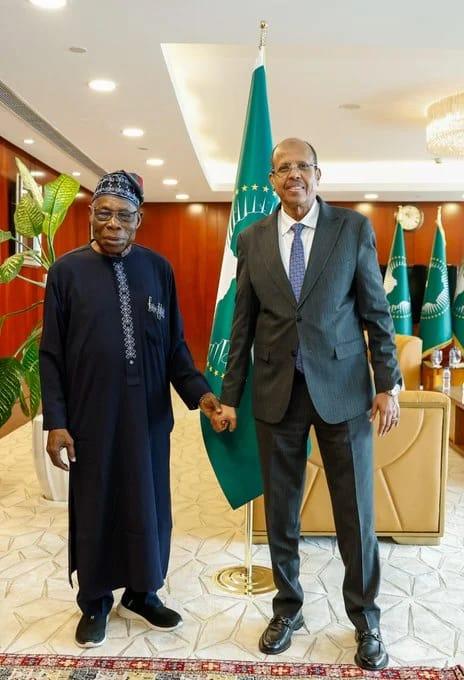 Former President Olusegun Obasanjo attending the high-level meeting with the AU Commission Chairperson.