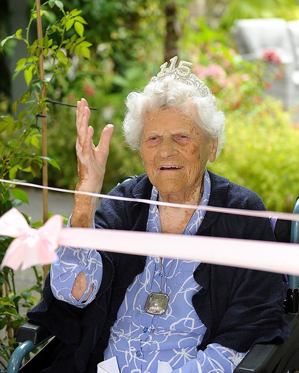 Ethel Caterham celebrating her birthday at a care home in Lightwater.