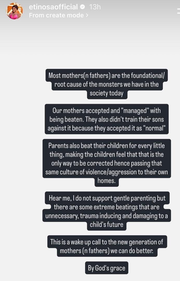Etinosa Idemudia: Parents Fuel Society's 'Monsters' Through Upbringing