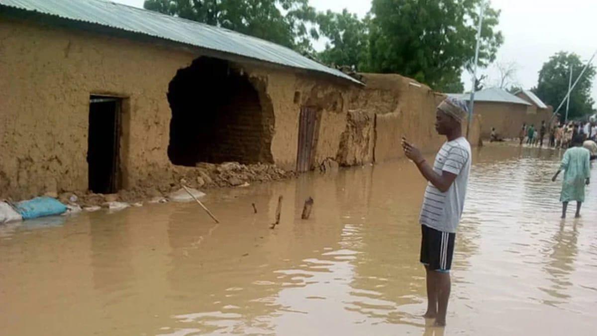 A section of the Gandun Sarki community submerged by floodwaters after Thursday's heavy rain.