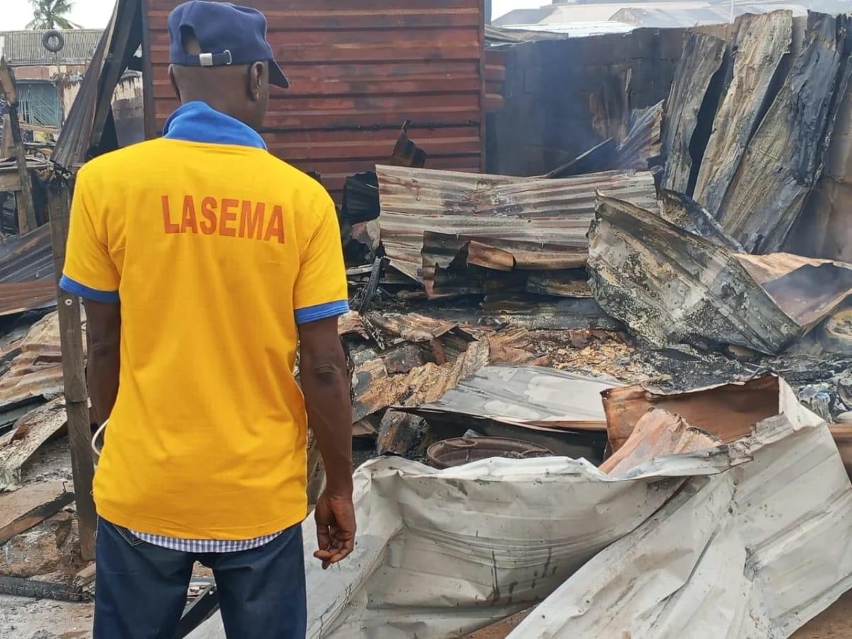 Makeshift structures destroyed by fire during the unrest in Ikola, as captured by LASEMA.