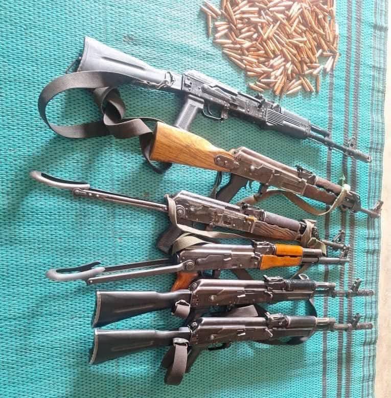 Weapons and ammunition recovered from a destroyed Boko Haram/ISWAP camp in Adamawa State.