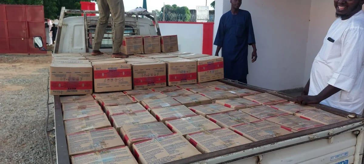 A stack of Ready-to-Use Therapeutic Food (RUTF) cartons donated to the Sokoto State Government.