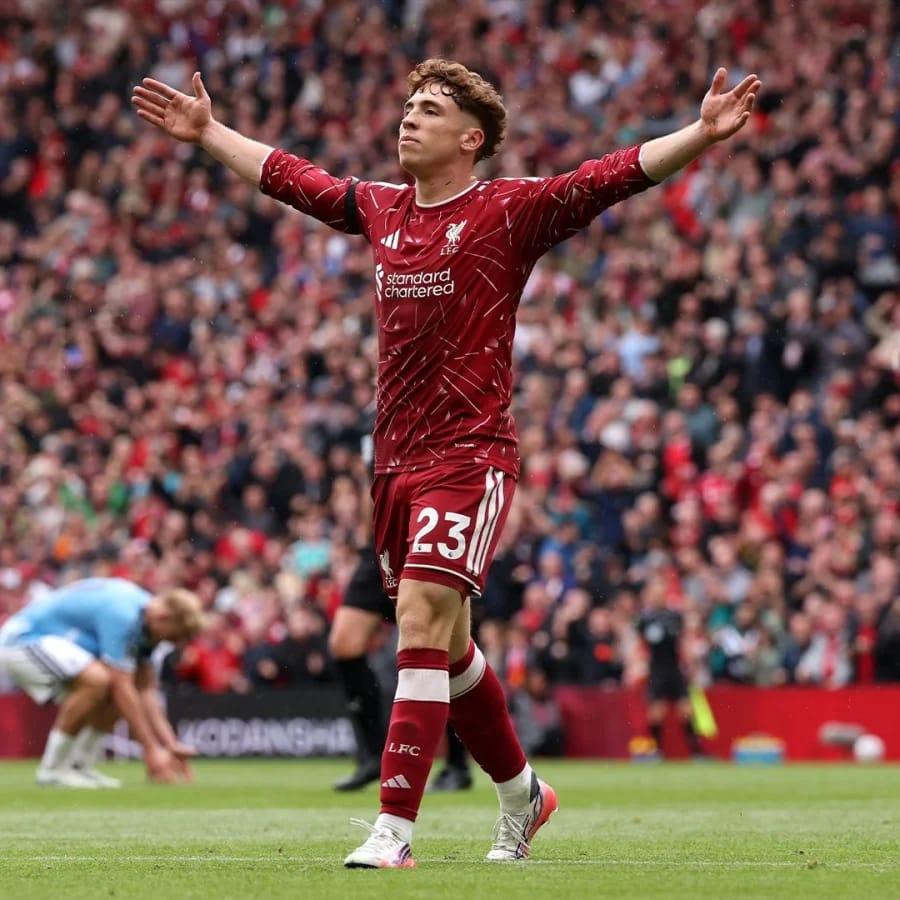 Victor Muñoz celebrates his crucial 82nd-minute equaliser for Liverpool against Nottingham Forest.