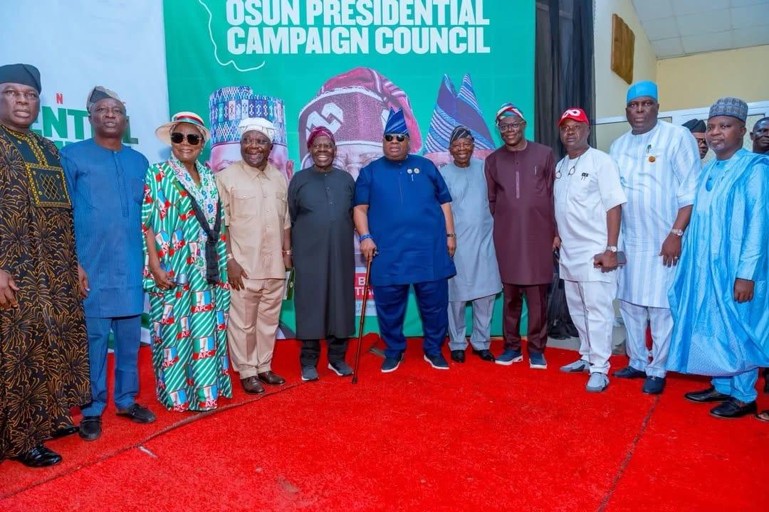 Governor Adeleke alongside other political stakeholders during the inauguration of the Osun State Presidential Campaign Council for Tinubu's re-election.
