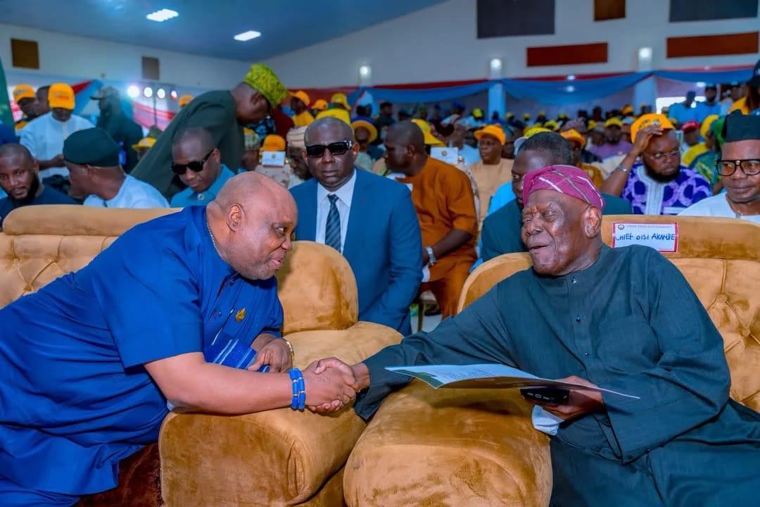 Governor Ademola Adeleke with former Osun State Governor Bisi Akande at a public event.